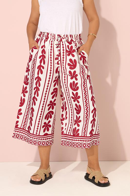 evans YOURS Curve Red Aztec Leaf Midaxi Culottes