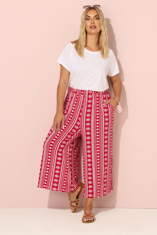 Evans YOURS Curve Red Aztec Print Midaxi Culottes
