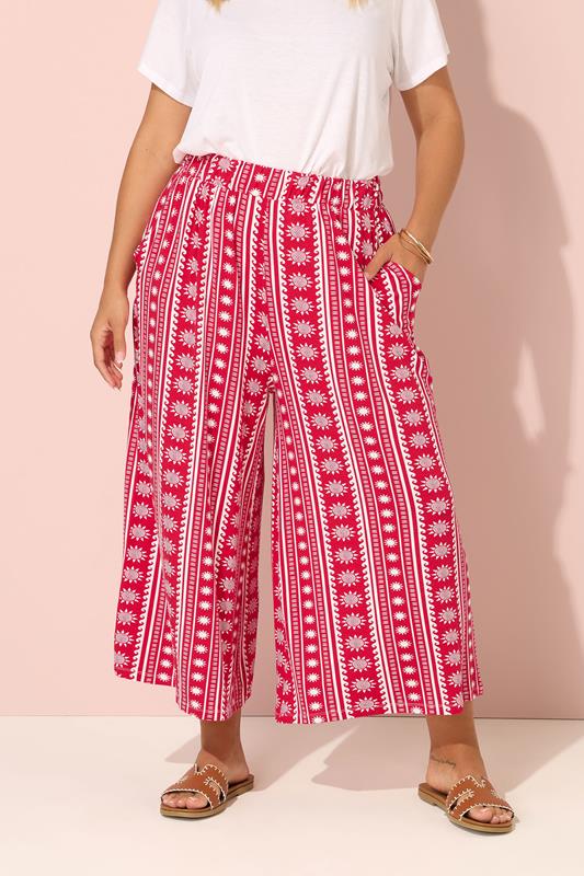 evans YOURS Curve Red Aztec Print Midaxi Culottes