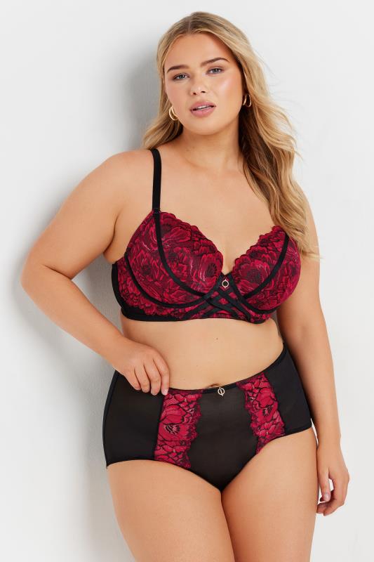 Evans YOURS Curve Red & Black Lace Detail Briefs