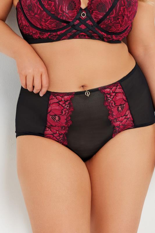 evans YOURS Curve Red & Black Lace Detail Briefs