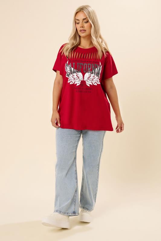 Evans YOURS Curve Red 'California' Slash Detail Top