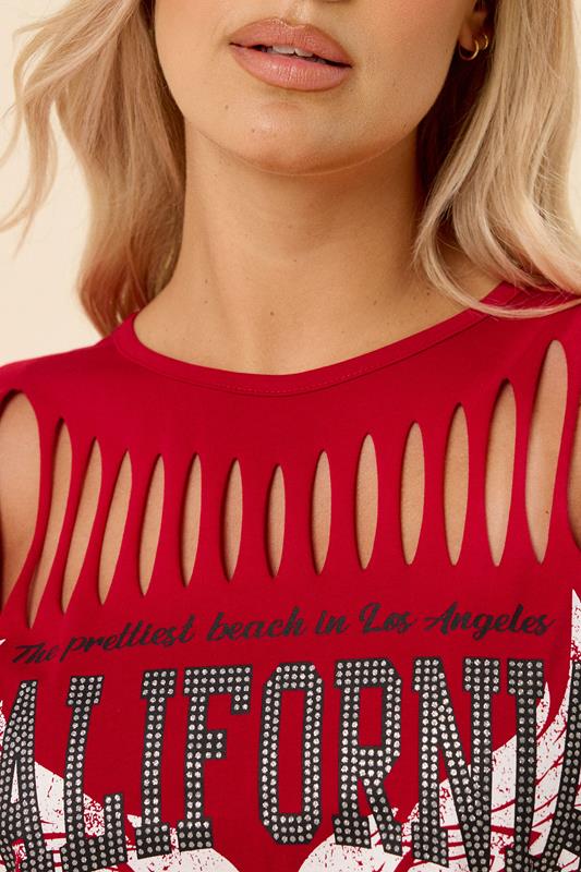 Evans YOURS Curve Red 'California' Slash Detail Top