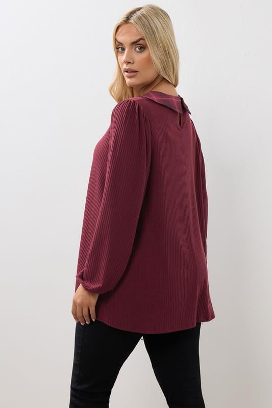 Evans YOURS Curve Red Check Collar Ribbed Top