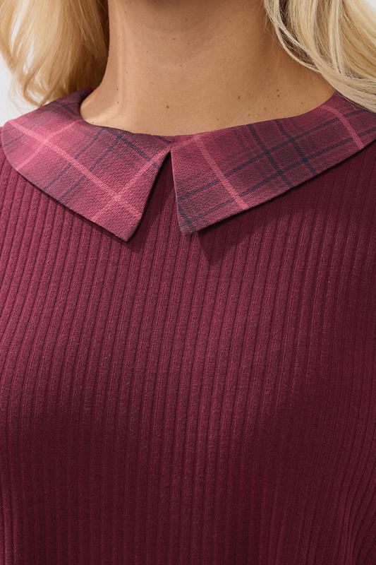 Evans YOURS Curve Red Check Collar Ribbed Top