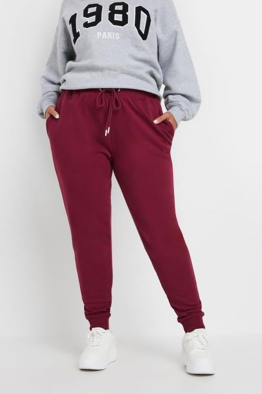 evans YOURS Curve Red Elasticated Cuffed Joggers