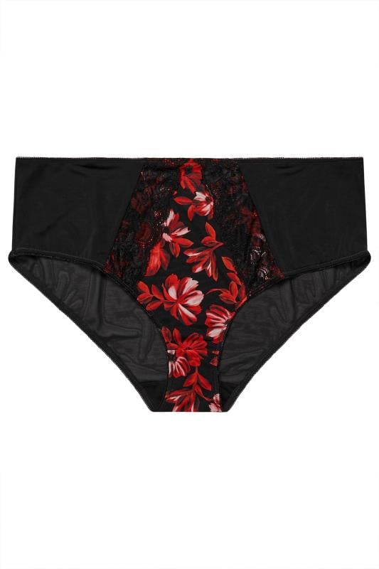 Evans YOURS Curve Red Floral Print Mesh Briefs