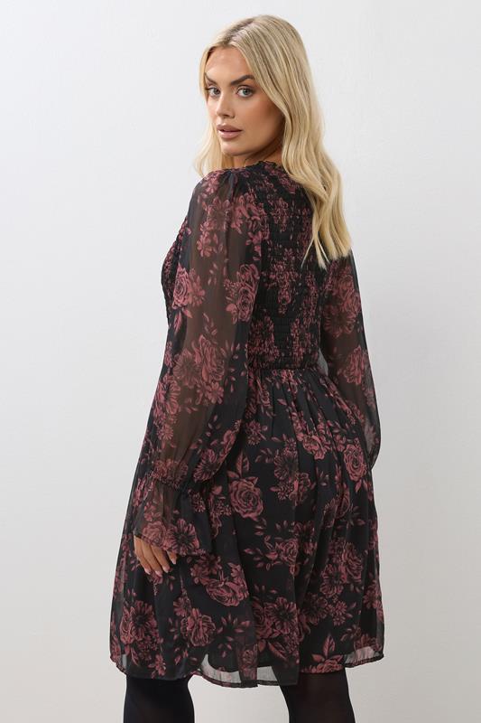 Evans YOURS Curve Red Floral Shirred Mini Dress