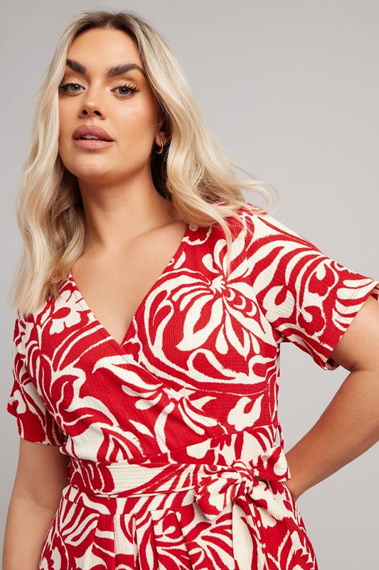 Evans YOURS Curve Red Floral Textured Wrap Dress