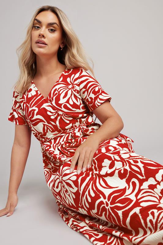 Evans YOURS Curve Red Floral Textured Wrap Dress