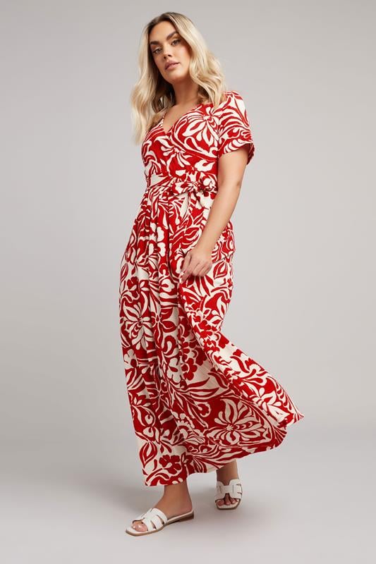 evans YOURS Curve Red Floral Textured Wrap Dress