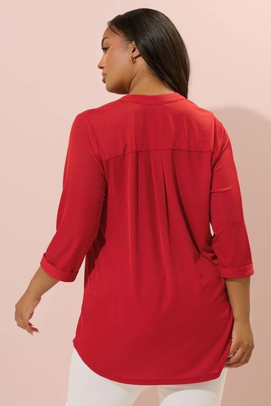 Evans YOURS Curve Red Half Placket Ribbed Shirt