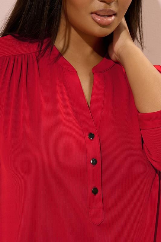 Evans YOURS Curve Red Half Placket Ribbed Shirt