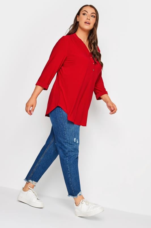 Evans YOURS Curve Red Half Placket Shirt