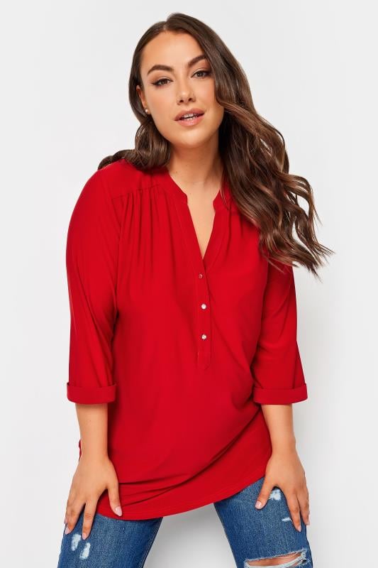 evans YOURS Curve Red Half Placket Shirt
