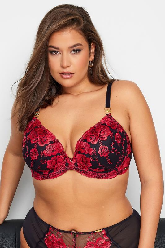evans YOURS Curve Red Hallie Embroided Padded Bra
