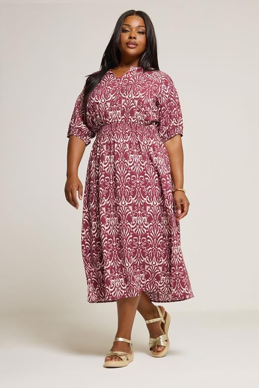 Evans YOURS Curve Red Ikat Notch Neck Midaxi Dress