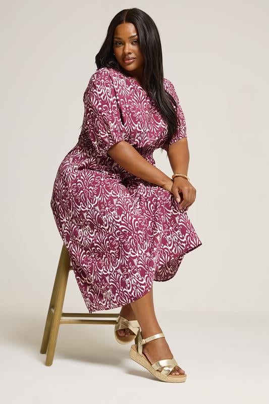 Evans YOURS Curve Red Ikat Notch Neck Midaxi Dress