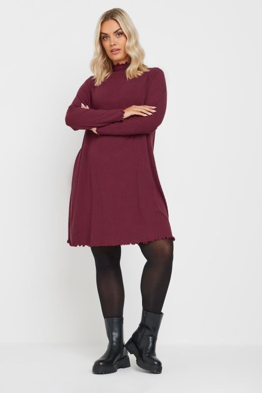 evans YOURS Curve Red Lettuce Edge Tunic Dress
