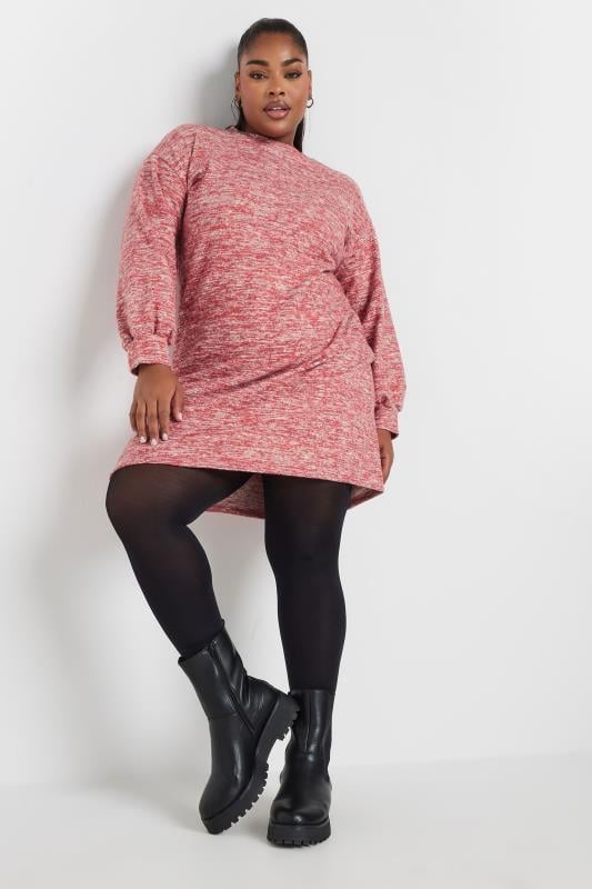 Evans YOURS Curve Red Marl Soft Touch Jumper Dress