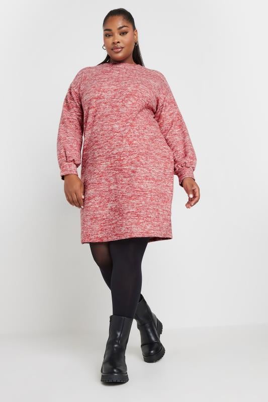 evans YOURS Curve Red Marl Soft Touch Jumper Dress