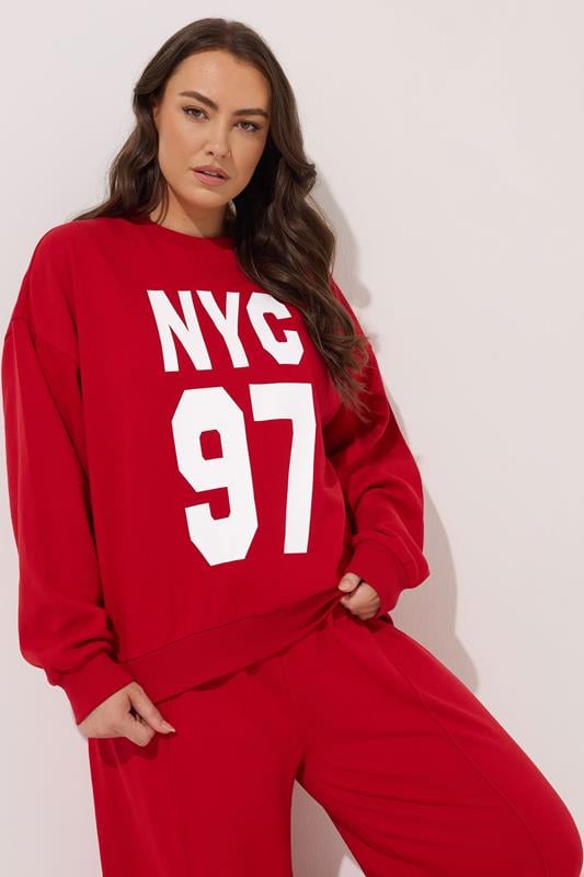 Evans YOURS Curve Red 'NYC 97' Slogan Sweatshirt