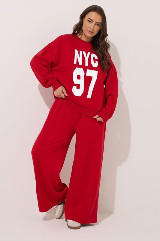 Evans YOURS Curve Red 'NYC 97' Slogan Sweatshirt