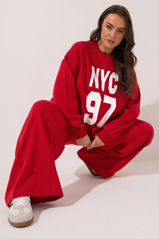evans YOURS Curve Red 'NYC 97' Slogan Sweatshirt