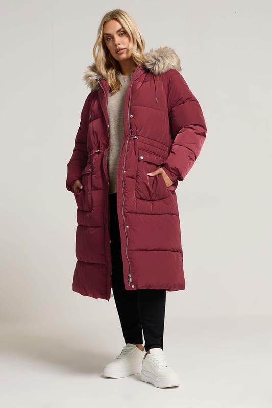 evans YOURS Curve Red Padded Parka Coat