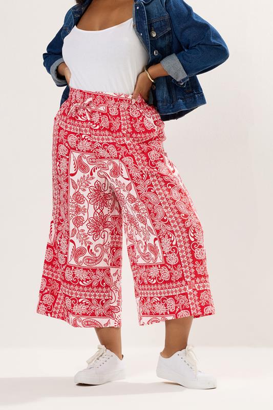 Evans YOURS Curve Red Paisley Midaxi Culottes