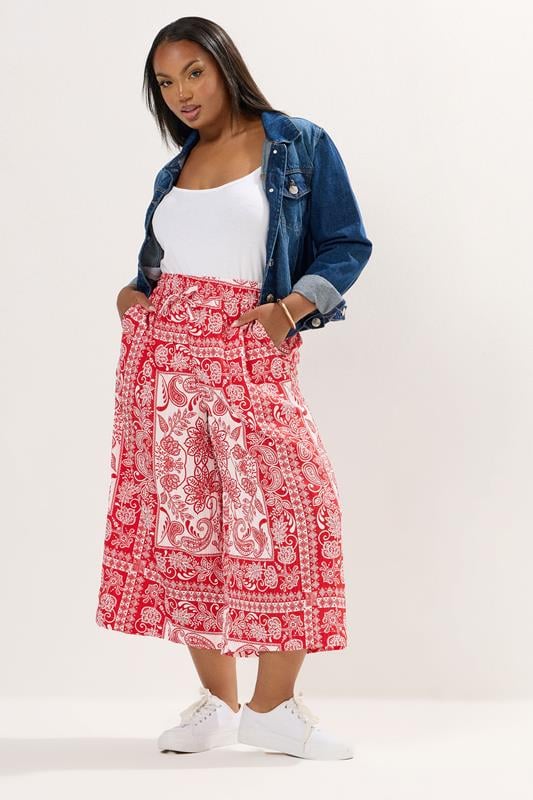 evans YOURS Curve Red Paisley Midaxi Culottes