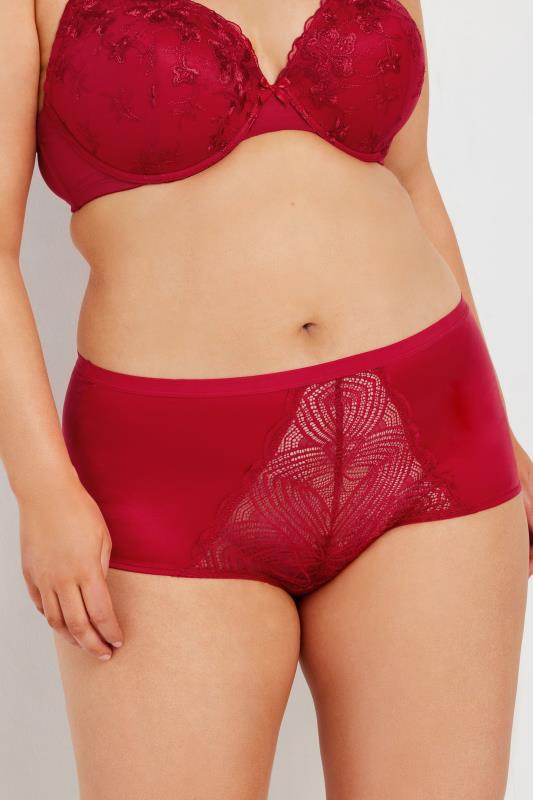 evans YOURS Curve Red Satin Lace Detail Briefs