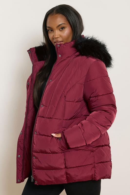 evans Yours Curve Red Short Puffer Coat