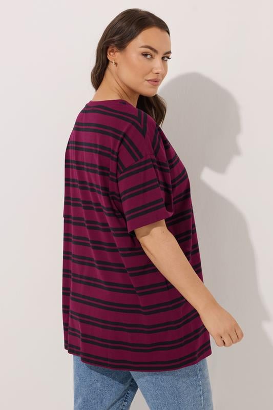 Evans YOURS Curve Red Stripe Daisy Print T-Shirt