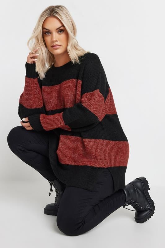 evans YOURS Curve Red Stripe Knit Jumper