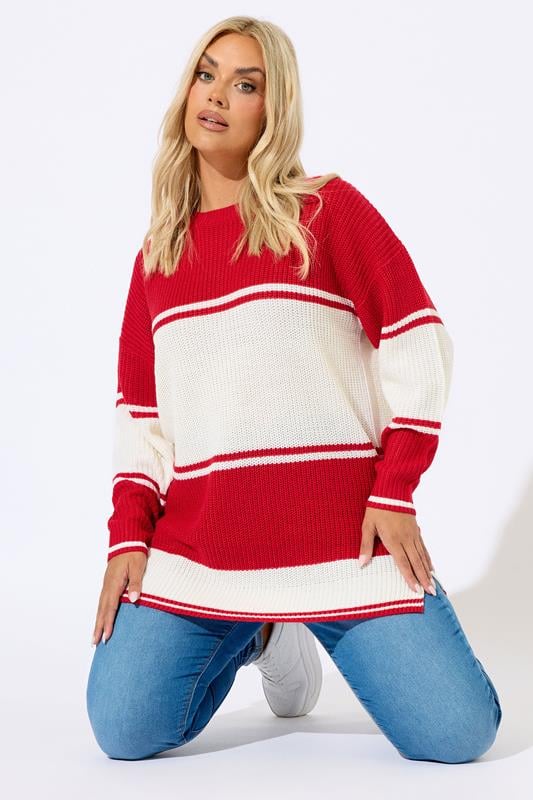evans YOURS Curve Red Stripe Knitted Jumper