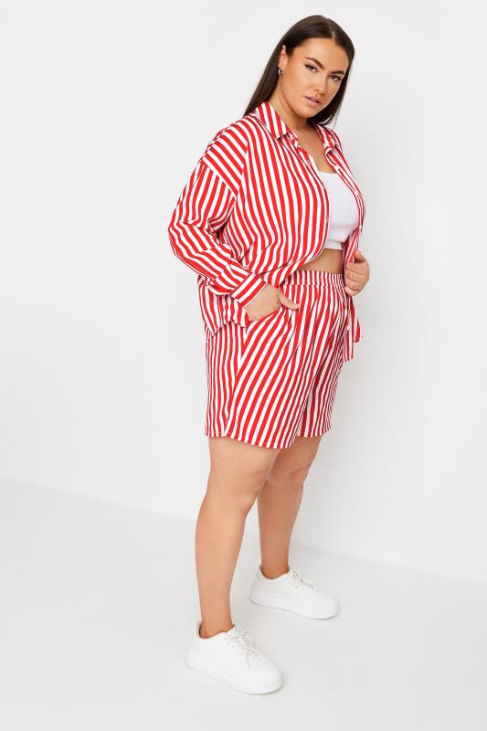 Evans YOURS Curve Red Stripe Print Shorts