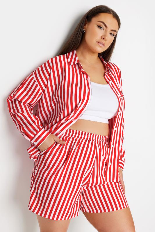 evans YOURS Curve Red Stripe Print Shorts