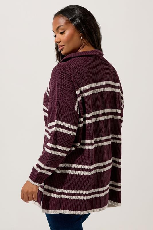 Evans YOURS Curve Red Stripe Quarter Zip Jumper