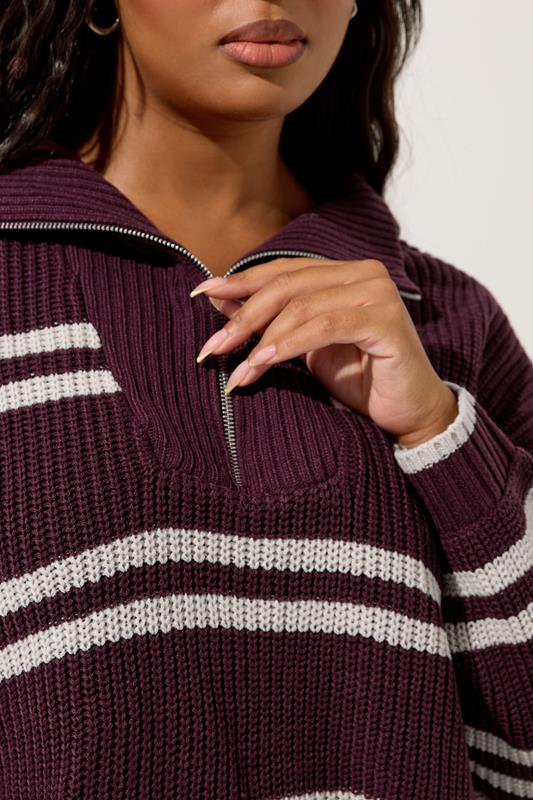 Evans YOURS Curve Red Stripe Quarter Zip Jumper