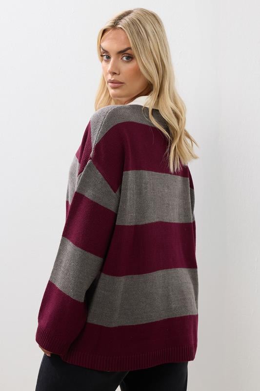 Evans YOURS Curve Red Stripe Rugby Collar Jumper
