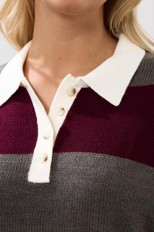 Evans YOURS Curve Red Stripe Rugby Collar Jumper