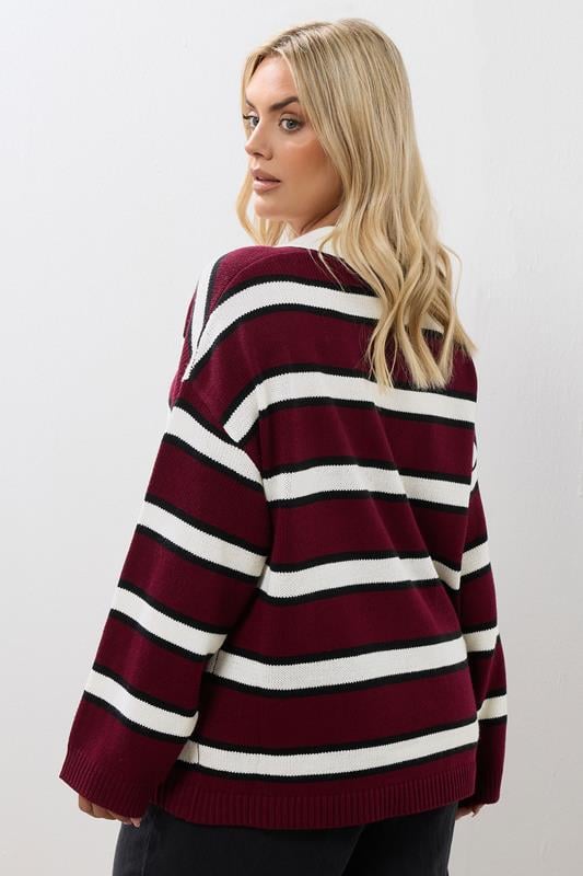 Evans YOURS Curve Red Striped Rugby Collar Jumper