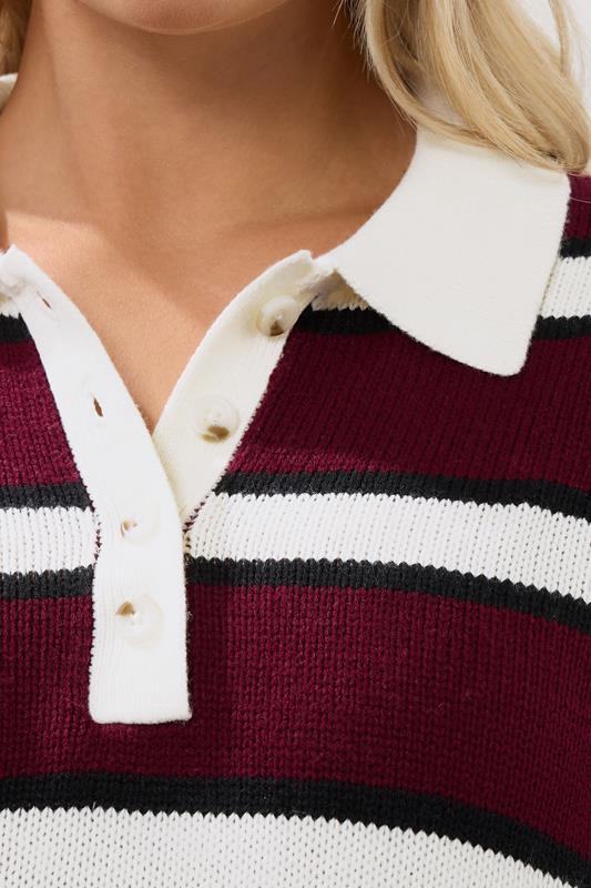 Evans YOURS Curve Red Striped Rugby Collar Jumper