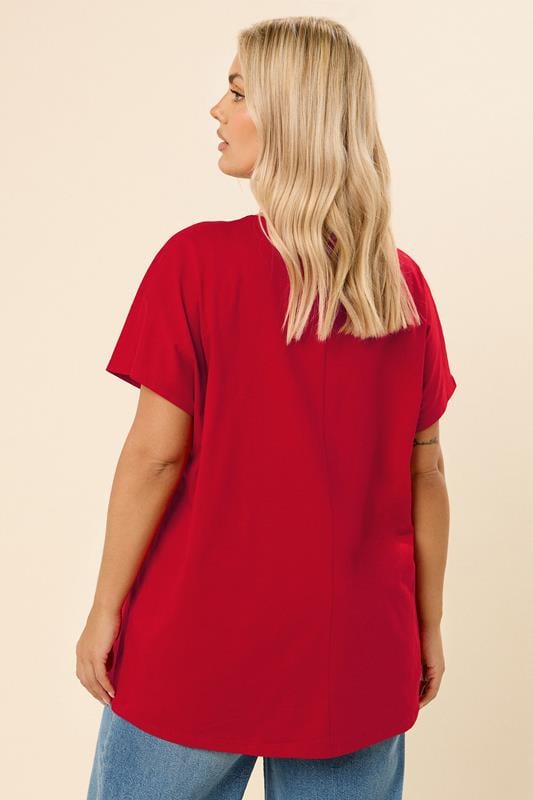 Evans YOURS Curve Red Triple Heart Print Top