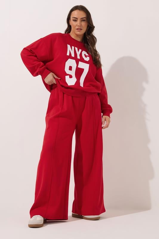 Evans YOURS Curve Red Wide Leg Joggers