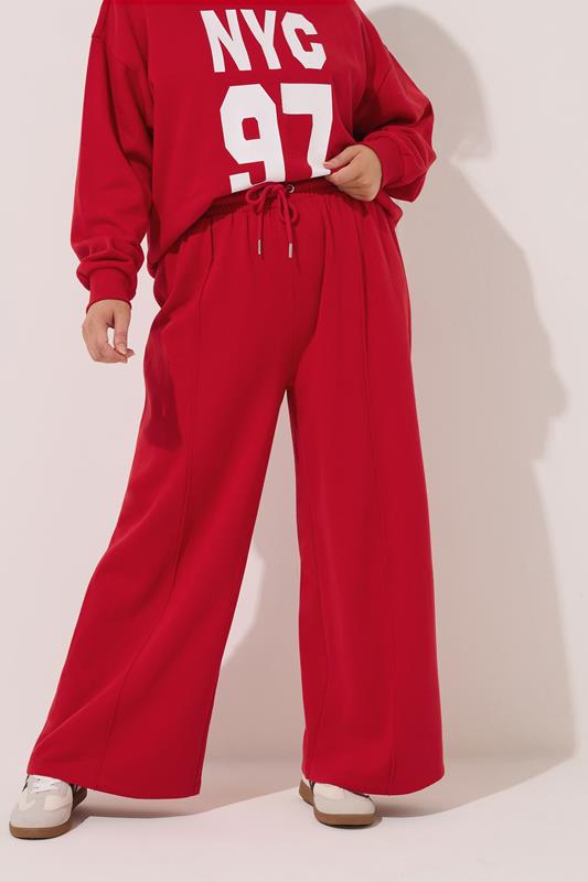 evans YOURS Curve Red Wide Leg Joggers