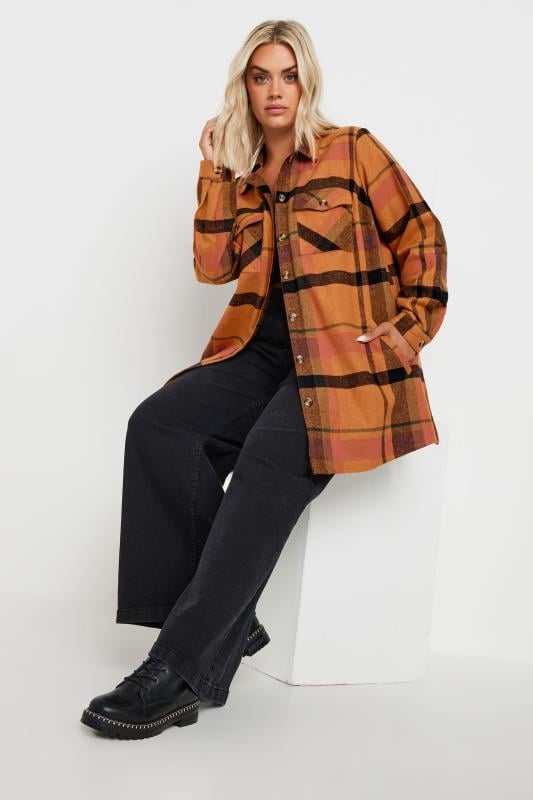 Evans YOURS Curve Rust Orange Check Shacket