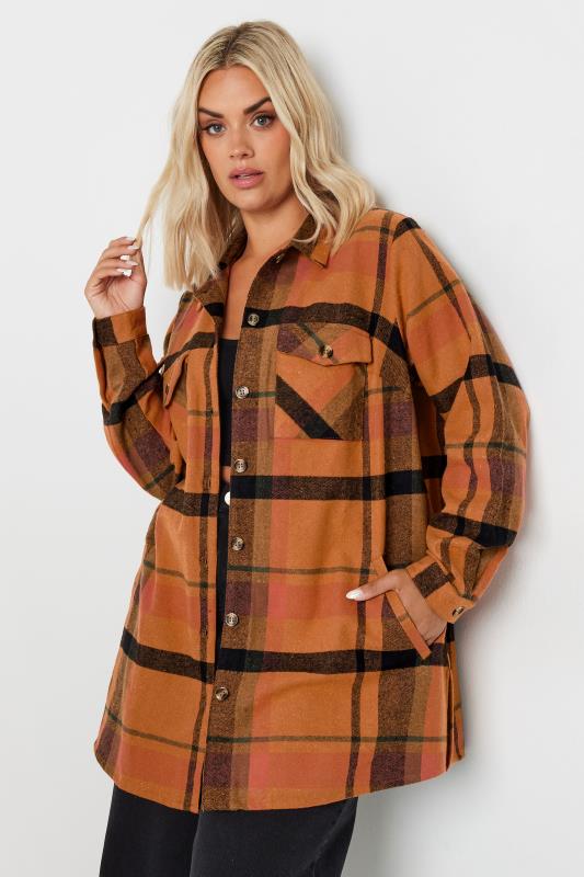 evans YOURS Curve Rust Orange Check Shacket