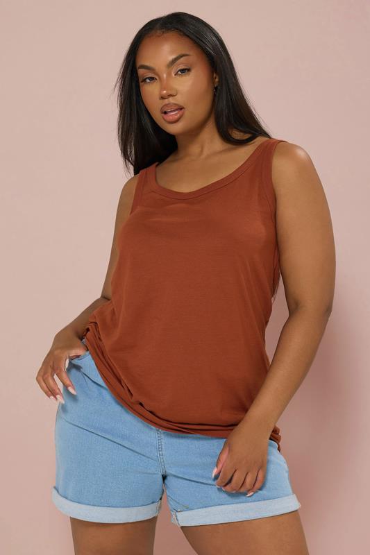 evans YOURS Curve Rust Orange Core Vest Top